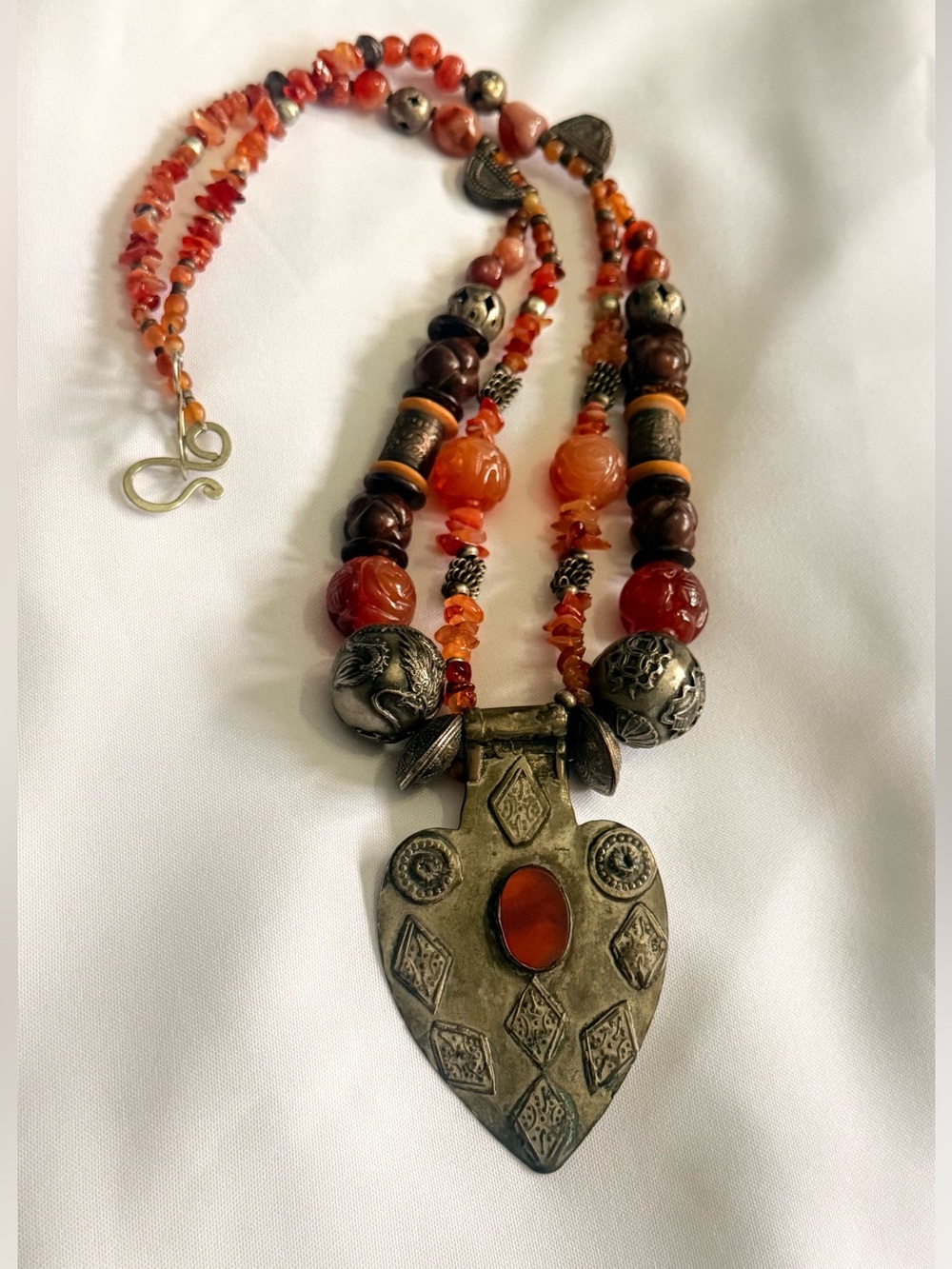 Vintage Elaborate Turkoman Carnelian &  Metal Necklace